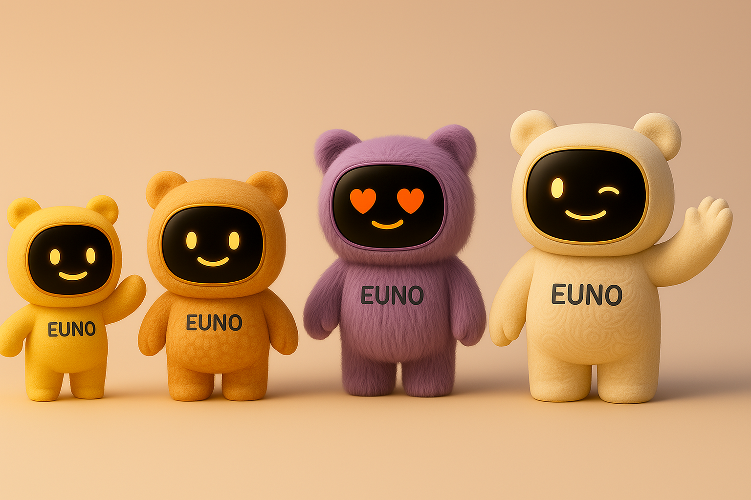 Les quatre tailles disponibles de la peluche Euno